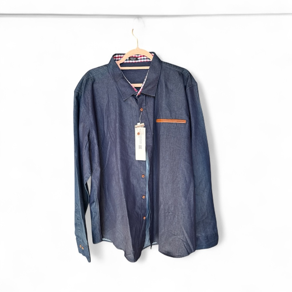 Casual Blue Denim Shirt with Orange Details